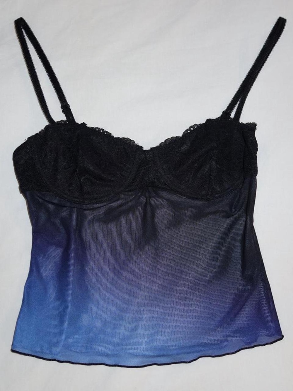 White Fox Sheer Lace Bustier Cami in Black and Deep Blue Ombre